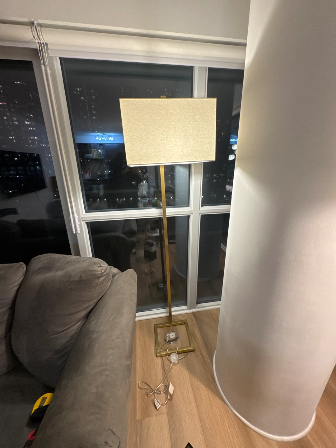 Rectangular Floor Lamp - Beige Shade, Gold Stand - photo 4