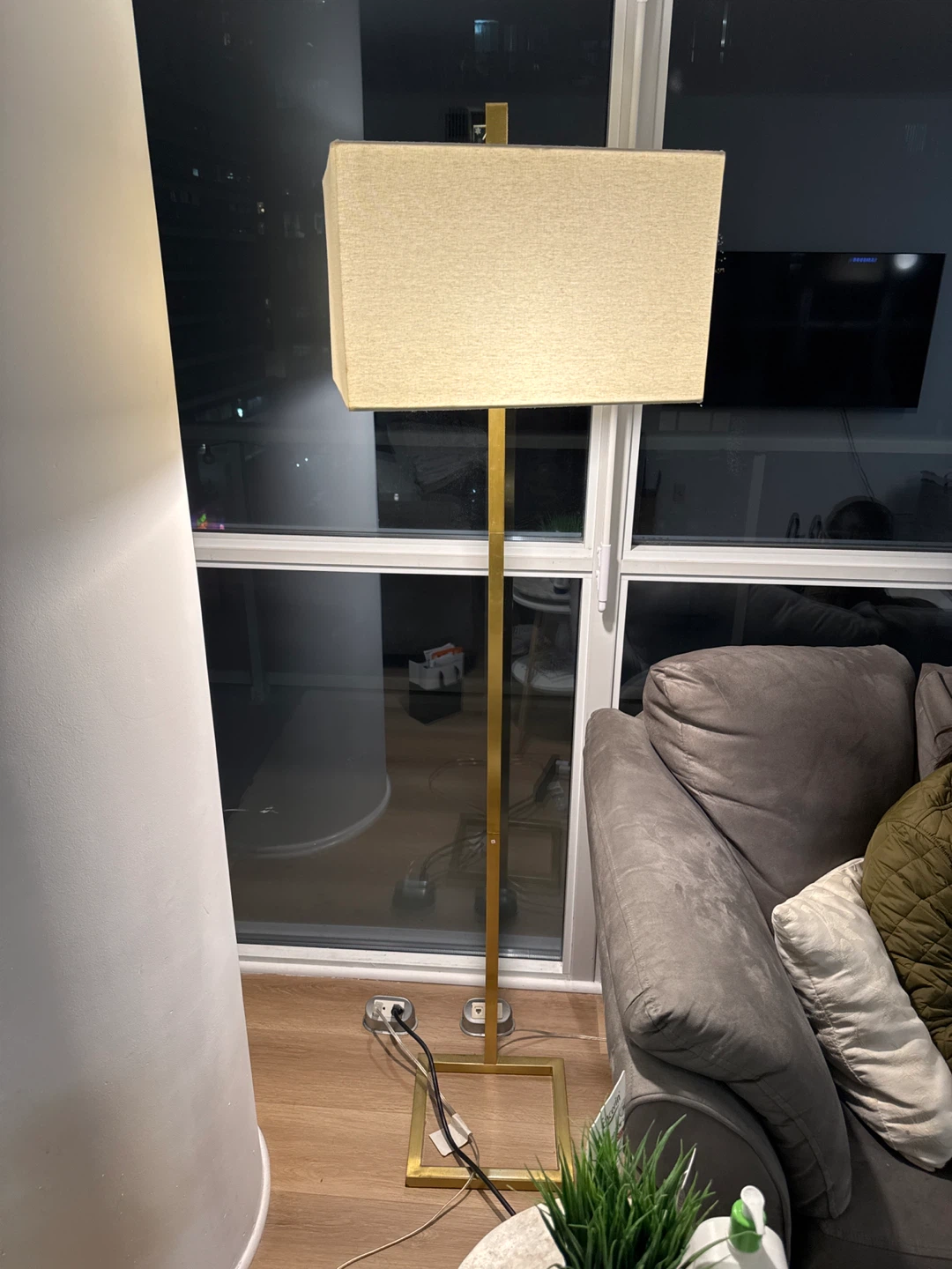 Rectangular Floor Lamp - Beige Shade, Gold Stand - photo 5