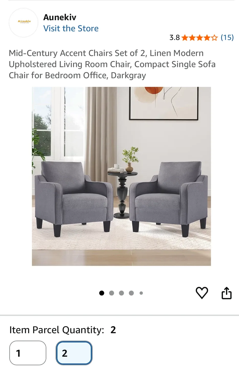 Aunekiv Accent Chairs - Set of 2, Dark Gray