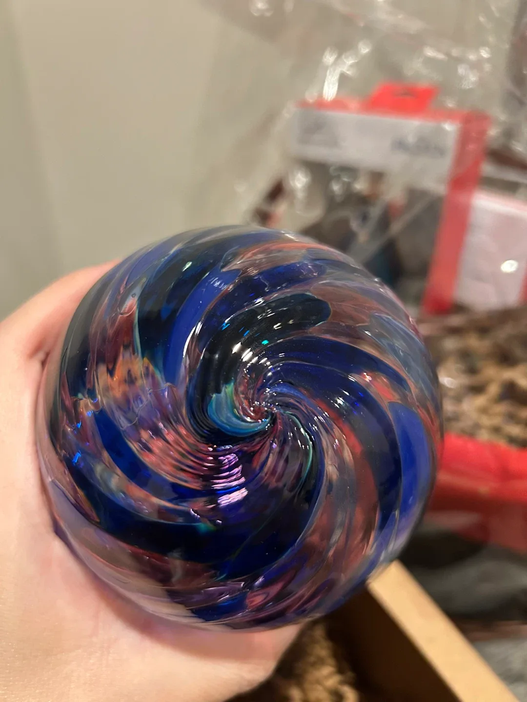 Seattle Blue Swirl Art Glass Ball Ornament