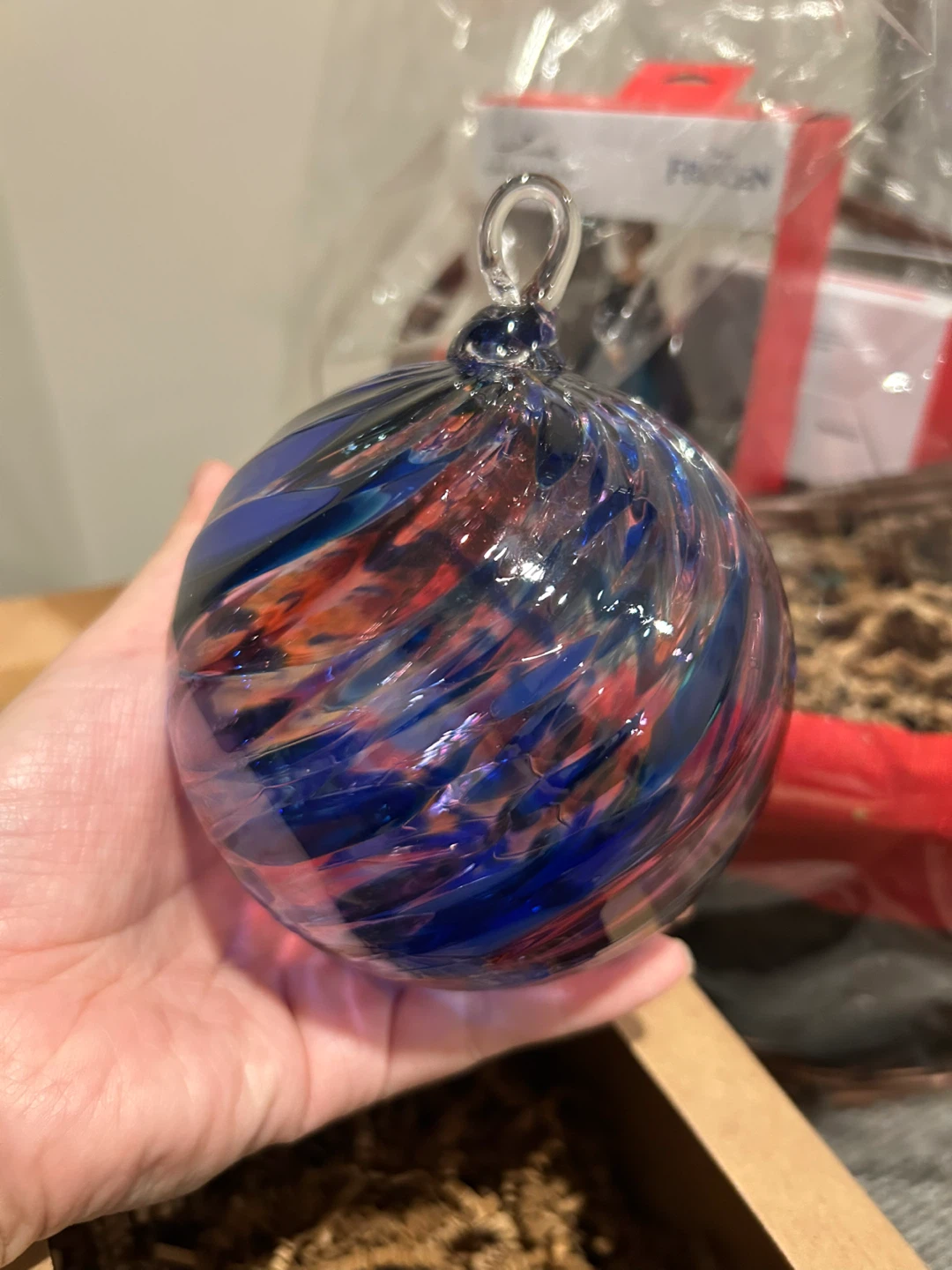 Seattle Blue Swirl Art Glass Ball Ornament - photo 2