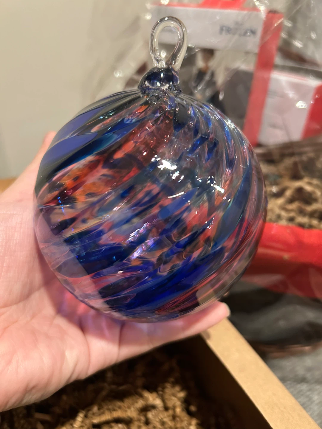 Seattle Blue Swirl Art Glass Ball Ornament - photo 3