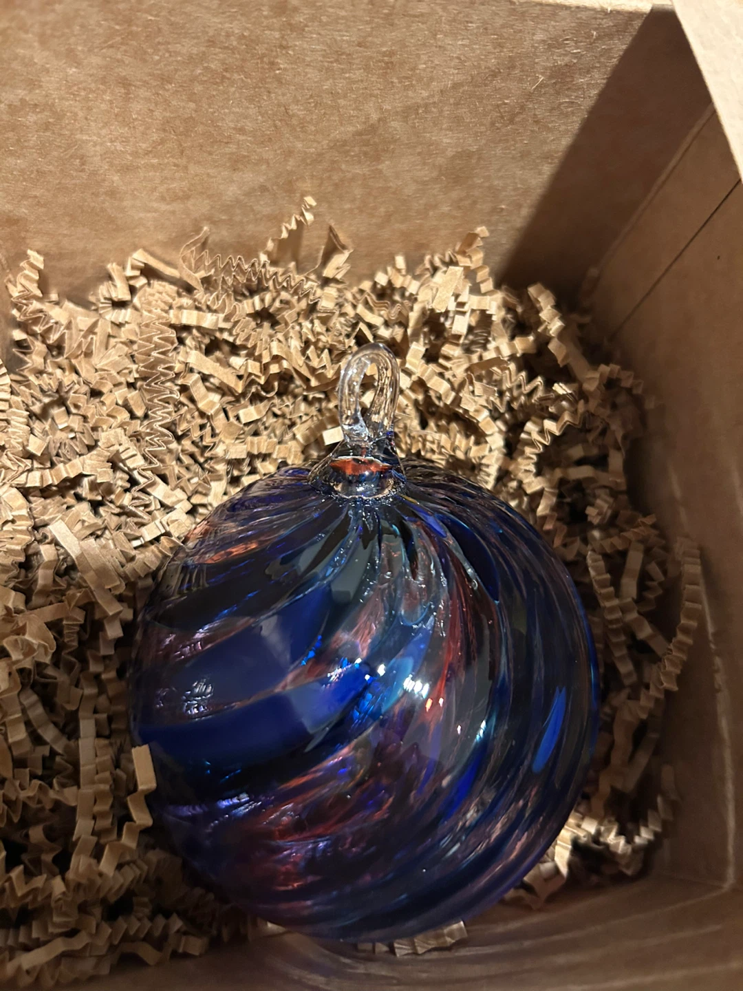Seattle Blue Swirl Art Glass Ball Ornament - photo 5