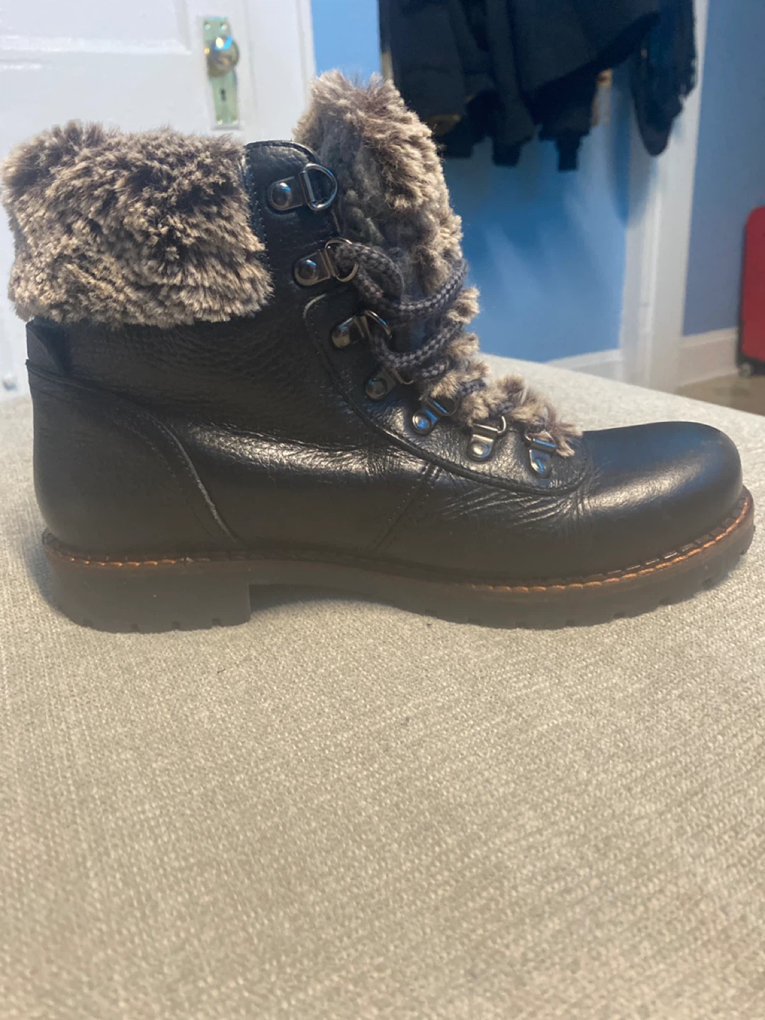 Black Leather & Fur Trim Boots