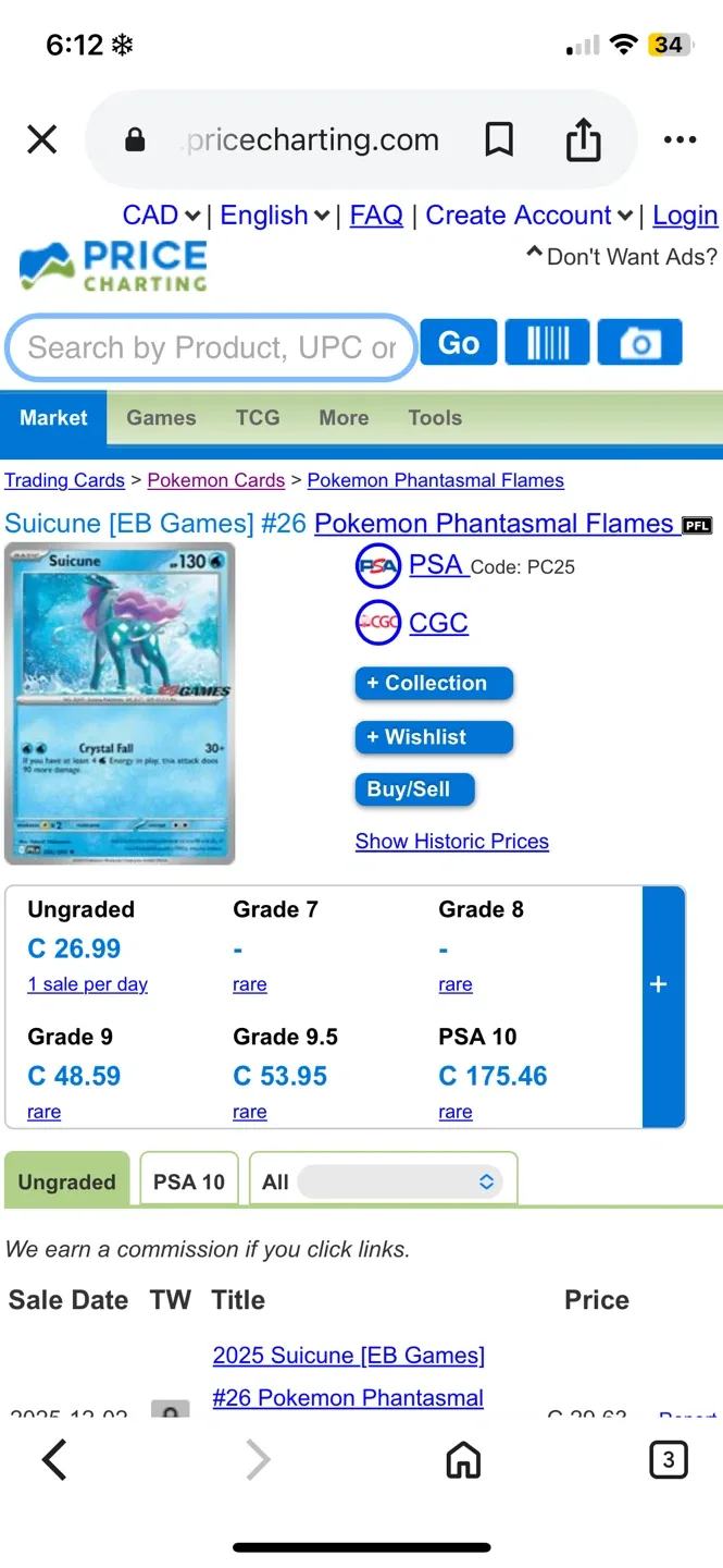 Suicune Pokemon Card - Phantasmal Flames image indicator(3)