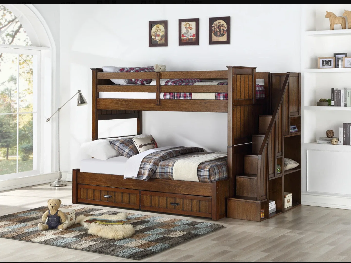 Twin/Full Bunk Bed w/ Stairs & Drawers - Mahogany