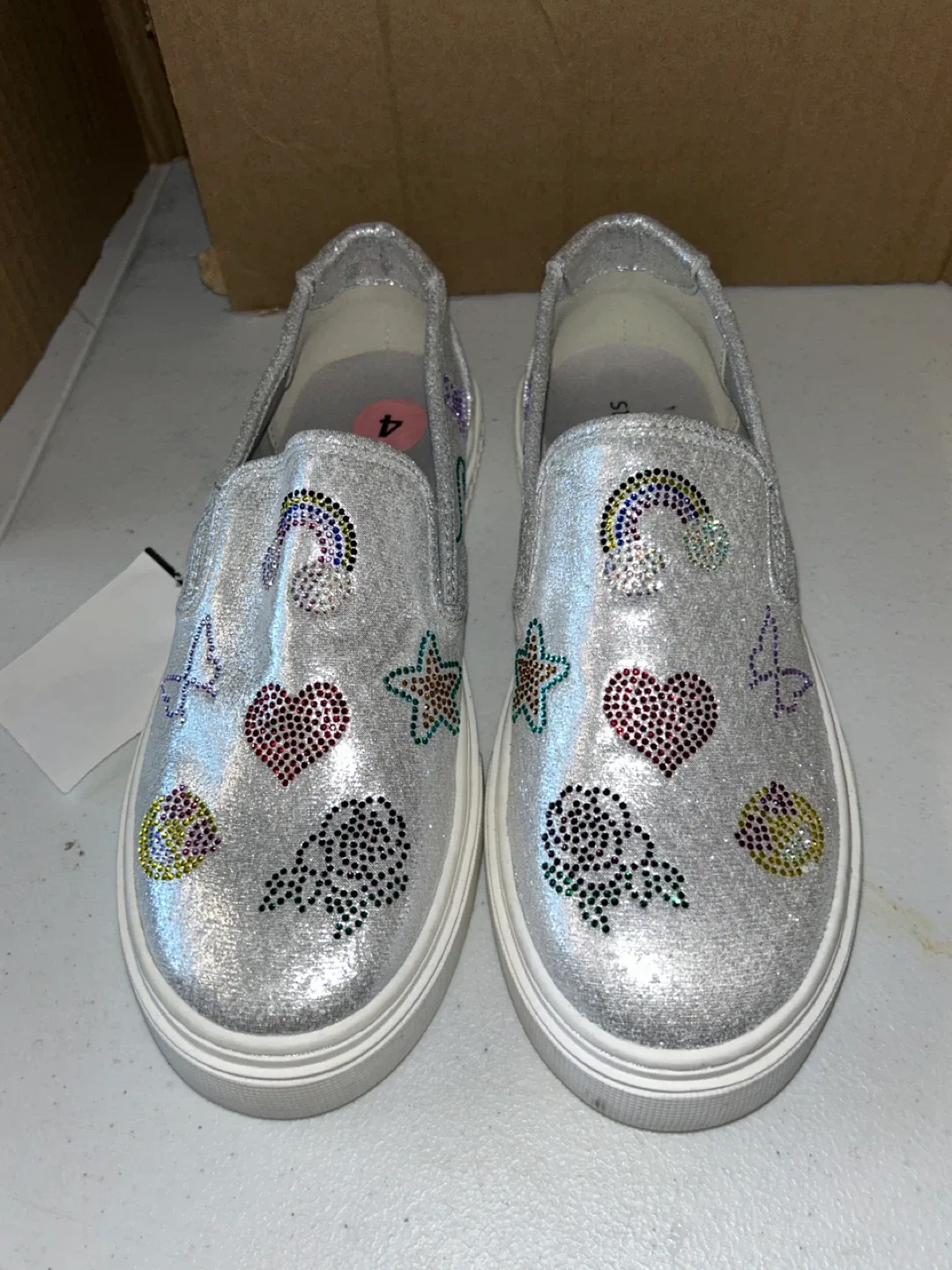 Steve Madden Girl's Silver Glitter Slip-On Shoes - Size 4