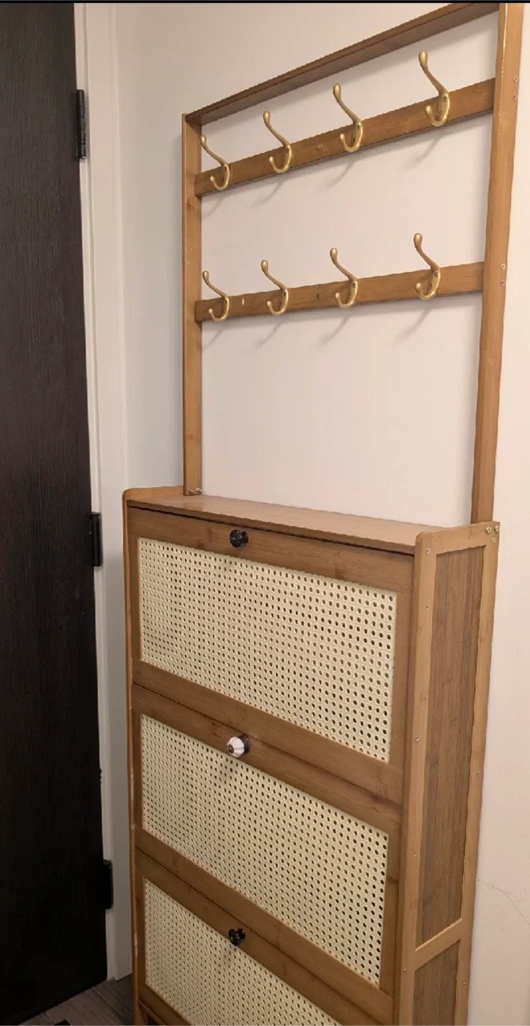 Bamboo Shoe Cabinet with Coat Rack