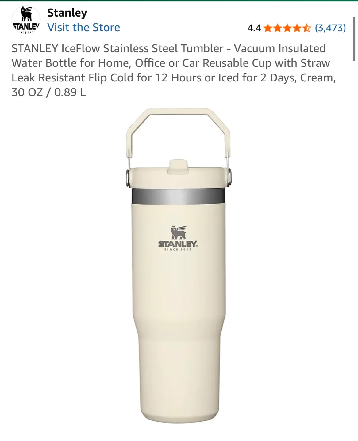 Stanley IceFlow Stainless Steel Tumbler, 30oz, Cream - NEW