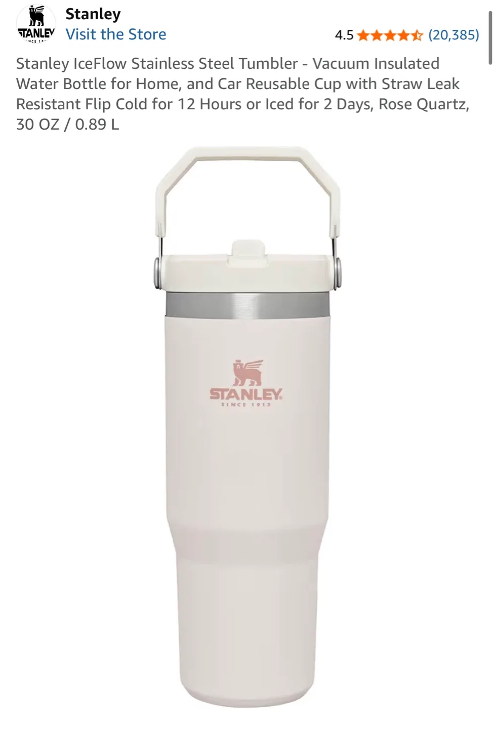 Stanley IceFlow Stainless Steel Tumbler, 30oz, Rose Quartz - NEW