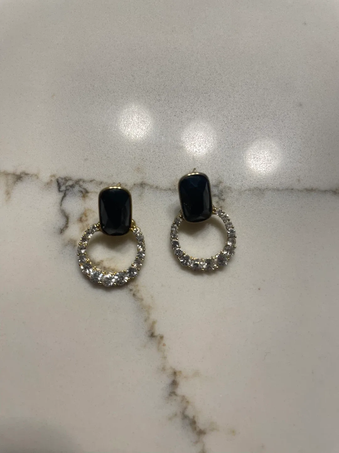 Black Stone & Crystal Earrings #cleanout