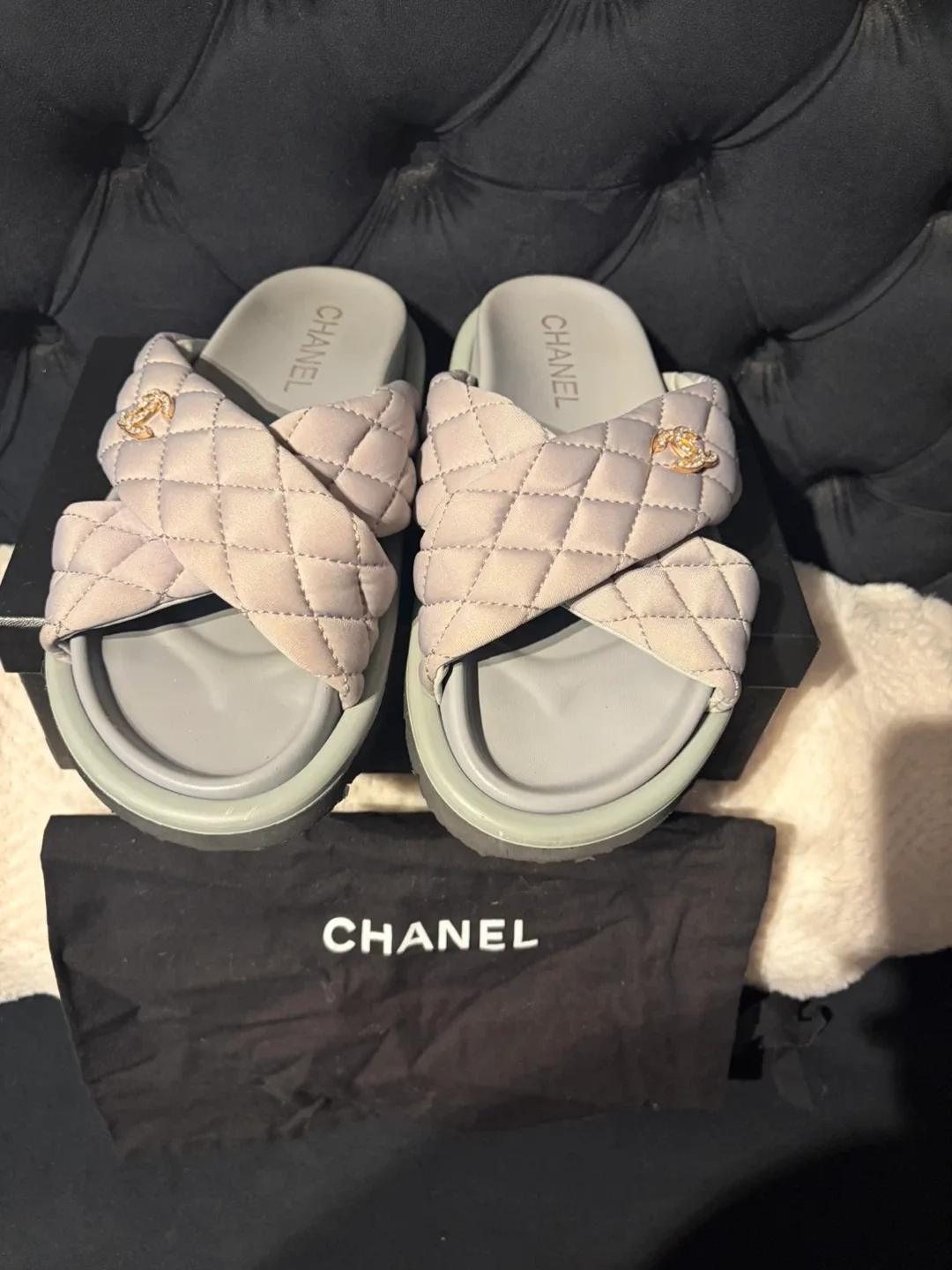 Chanel Quilted Crisscross Slides