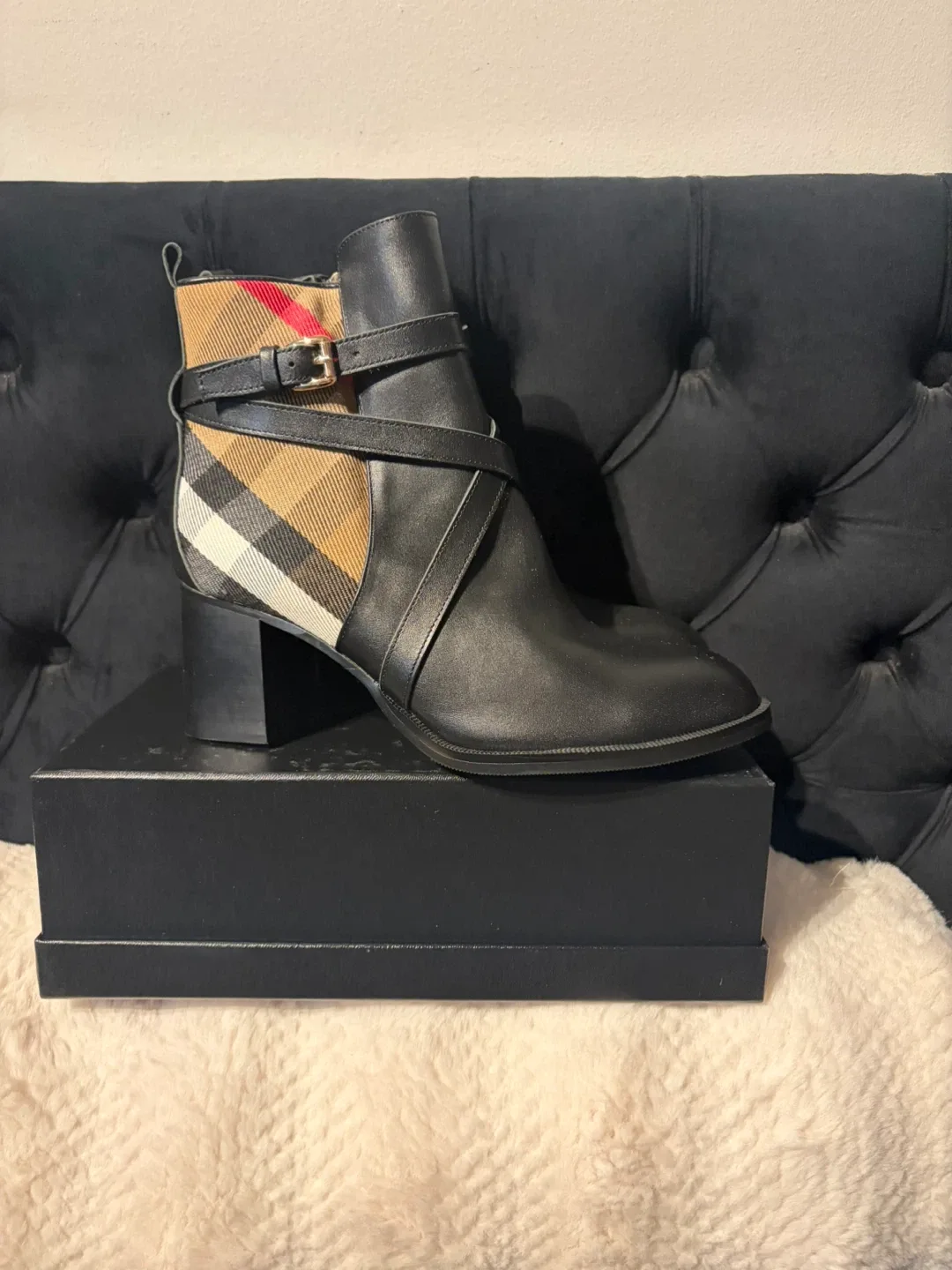 Burberry Black Leather Ankle Boots - Size 40