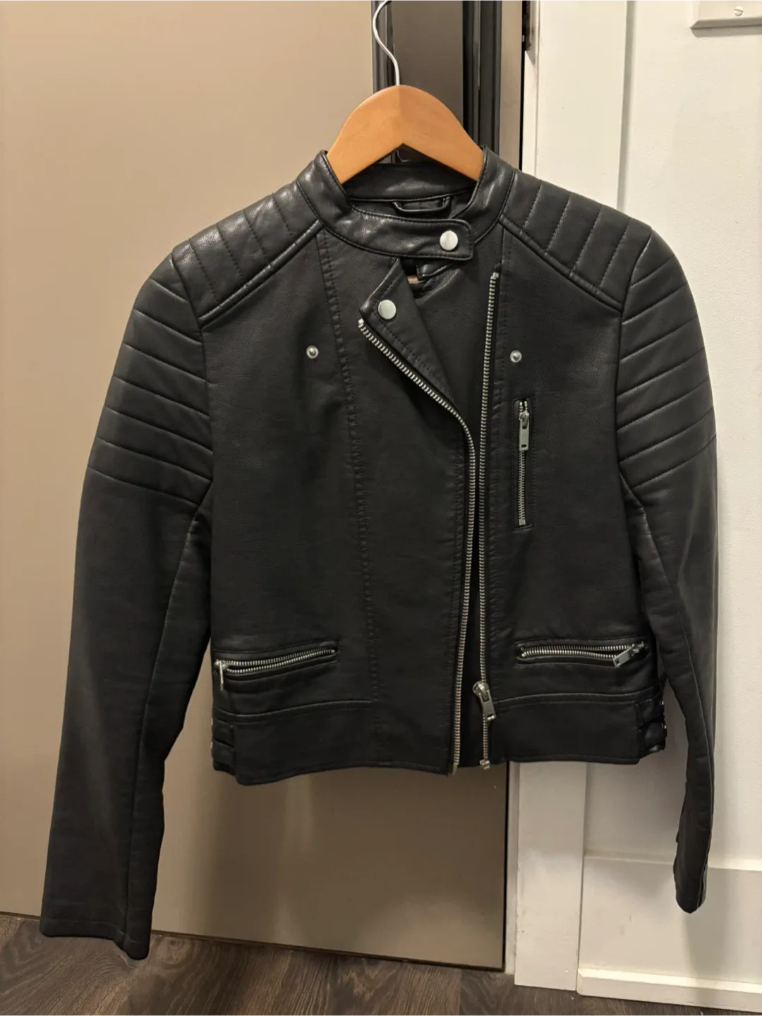 Zara Basic Black Leather Jacket - Size M