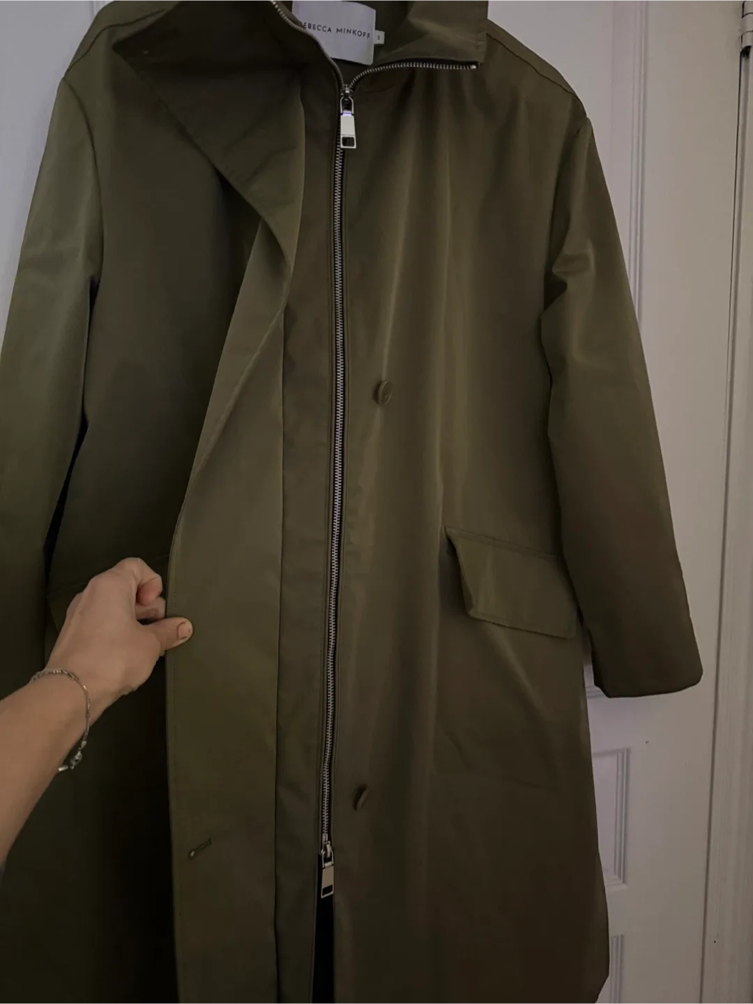 Rebecca Minkoff Olive Green Trench Coat - Size S image indicator(3)