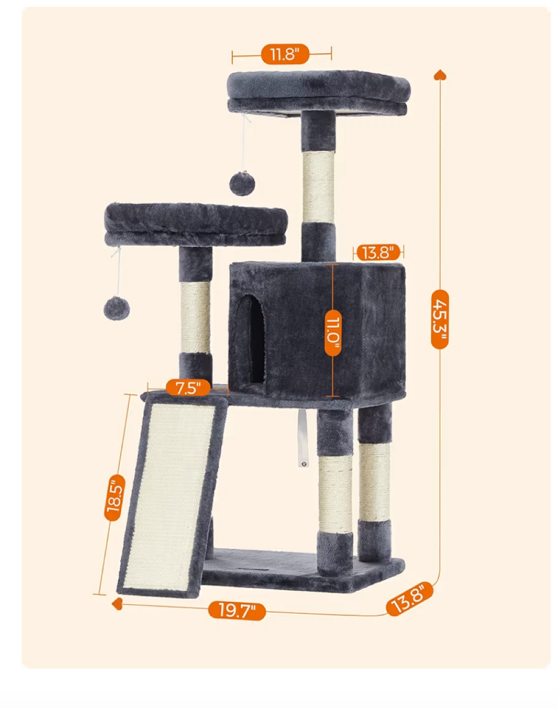 Feandrea NEW Grey Cat Tree with Scratching Post - photo 2