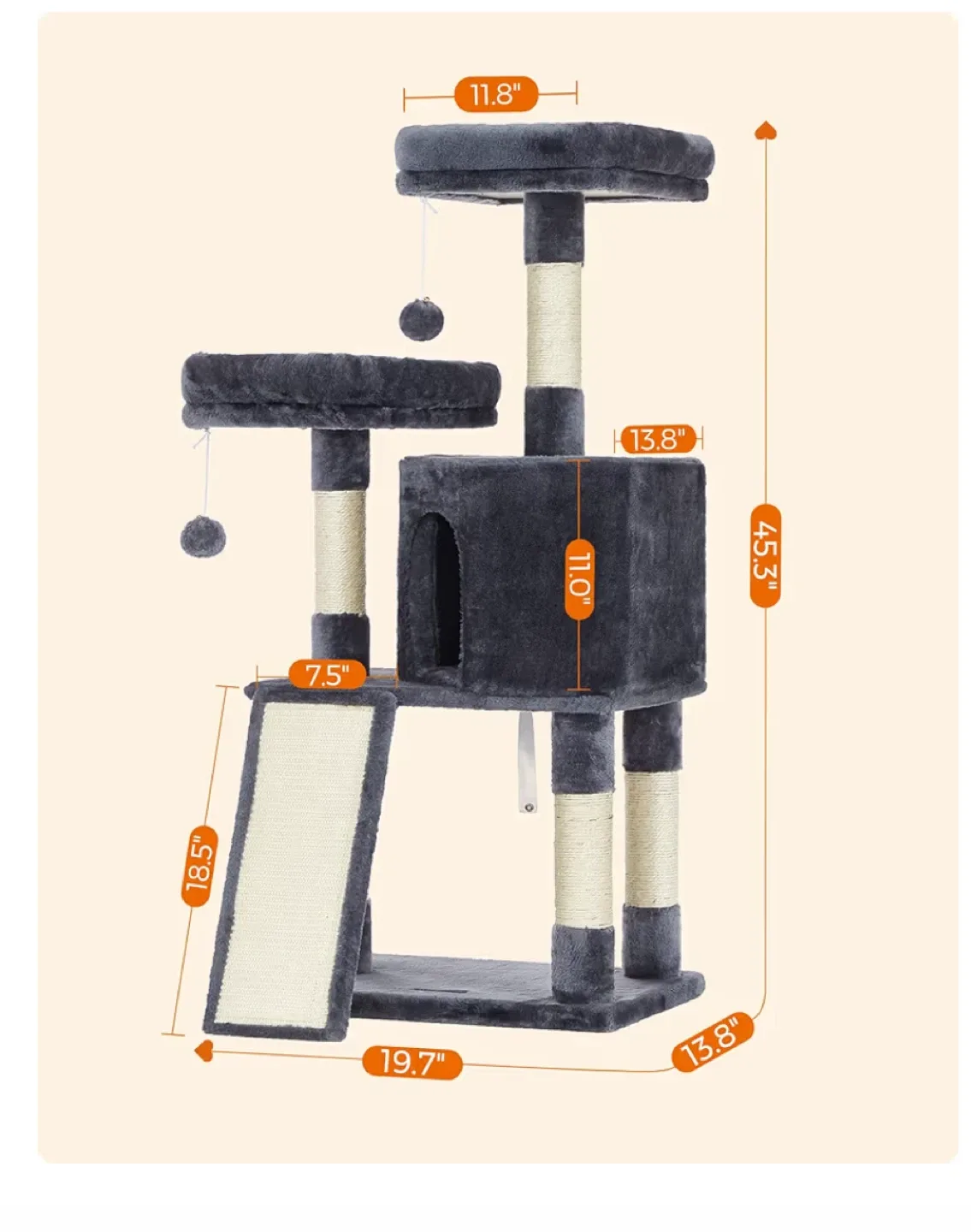 Feandrea NEW Grey Cat Tree with Scratching Post image indicator(2)