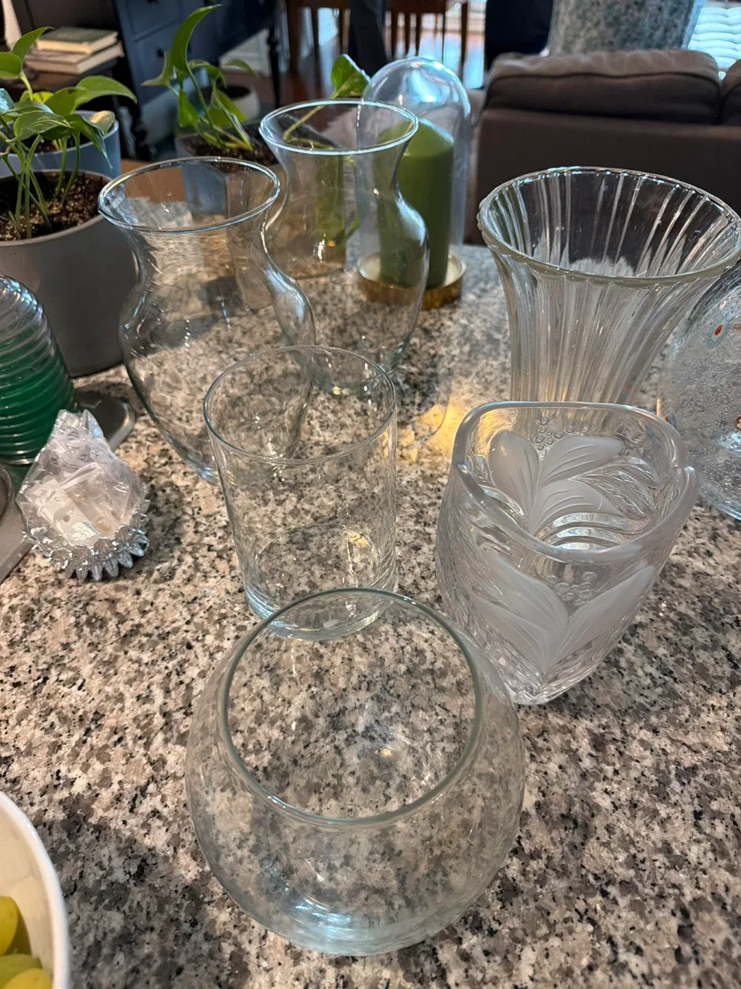 Assorted Glass Vases & Candle Holder