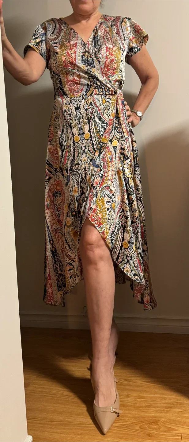 Eliza J satin like Floral Print Wrap Dress