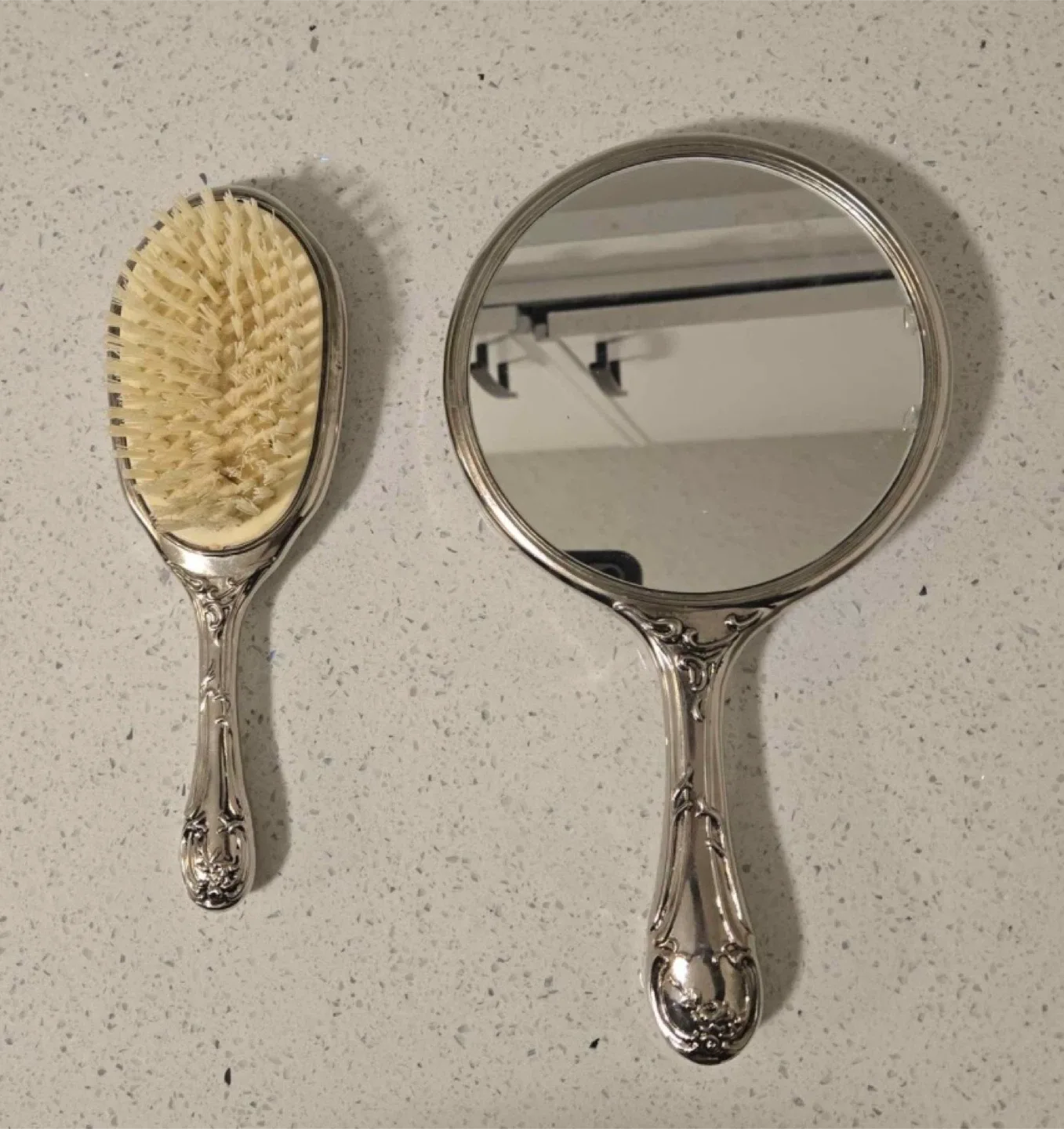 #Cleanout- Vintage Silver Vanity Set - Brush and Mirror