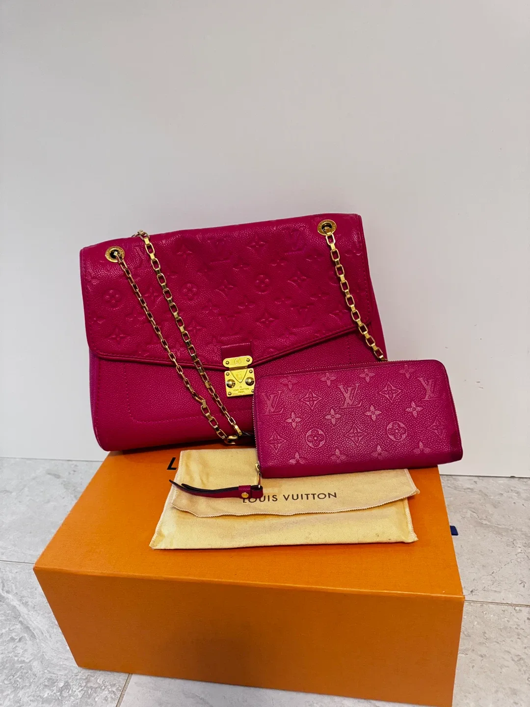 Louis Vuitton Pink Leather Shoulder Bag & Wallet Set
