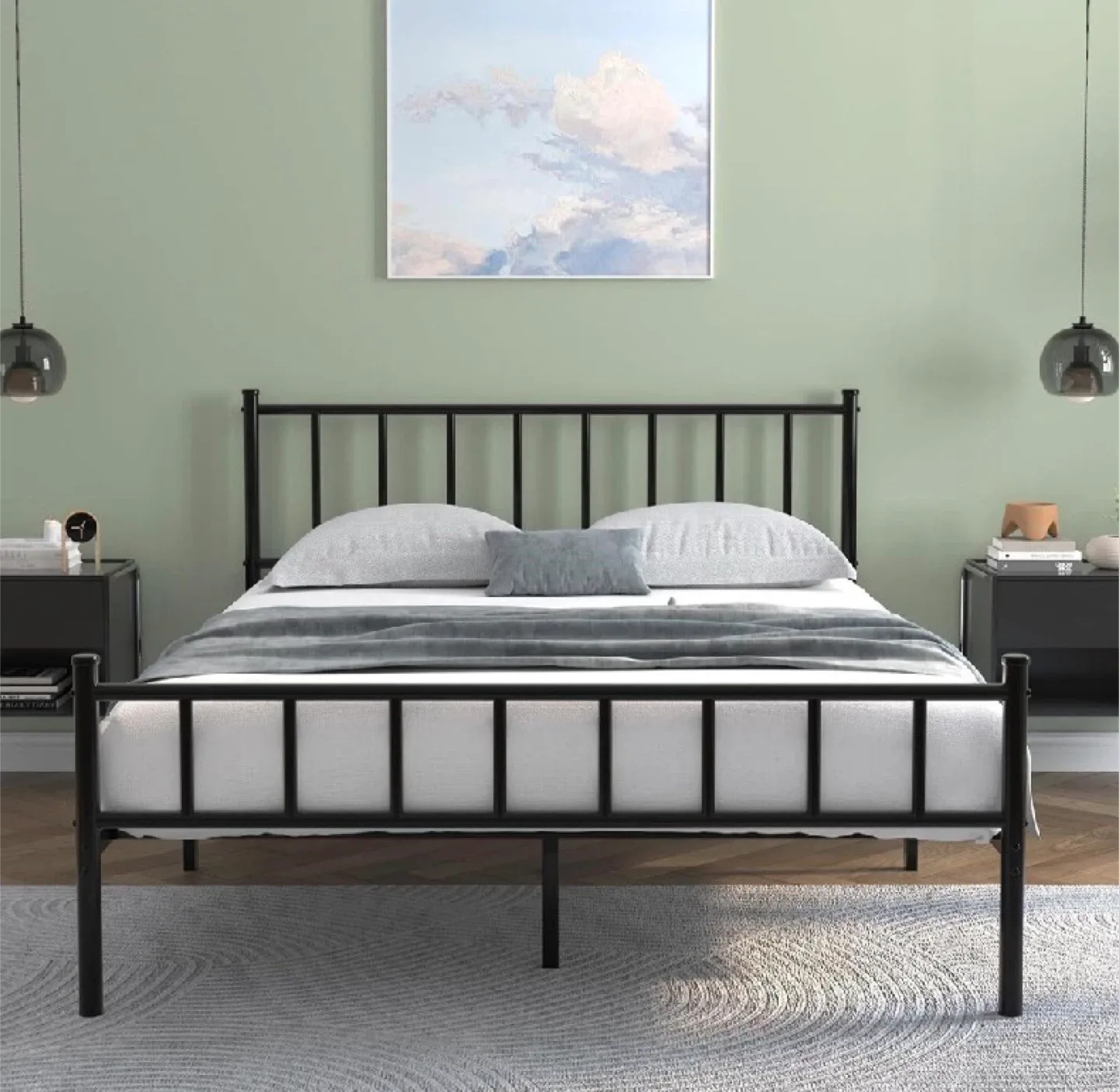 Queen Size Black Metal Bed Frame