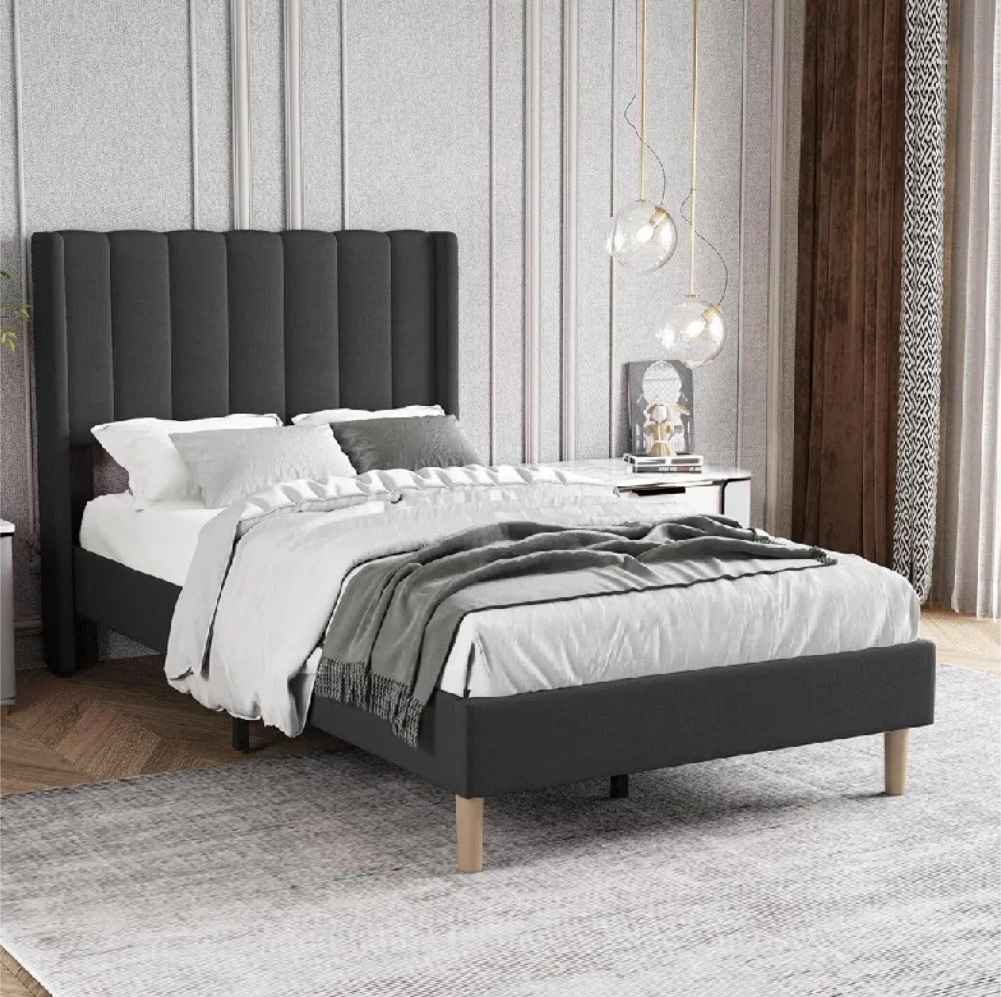 Twin Size Upholstered Platform Bed Frame