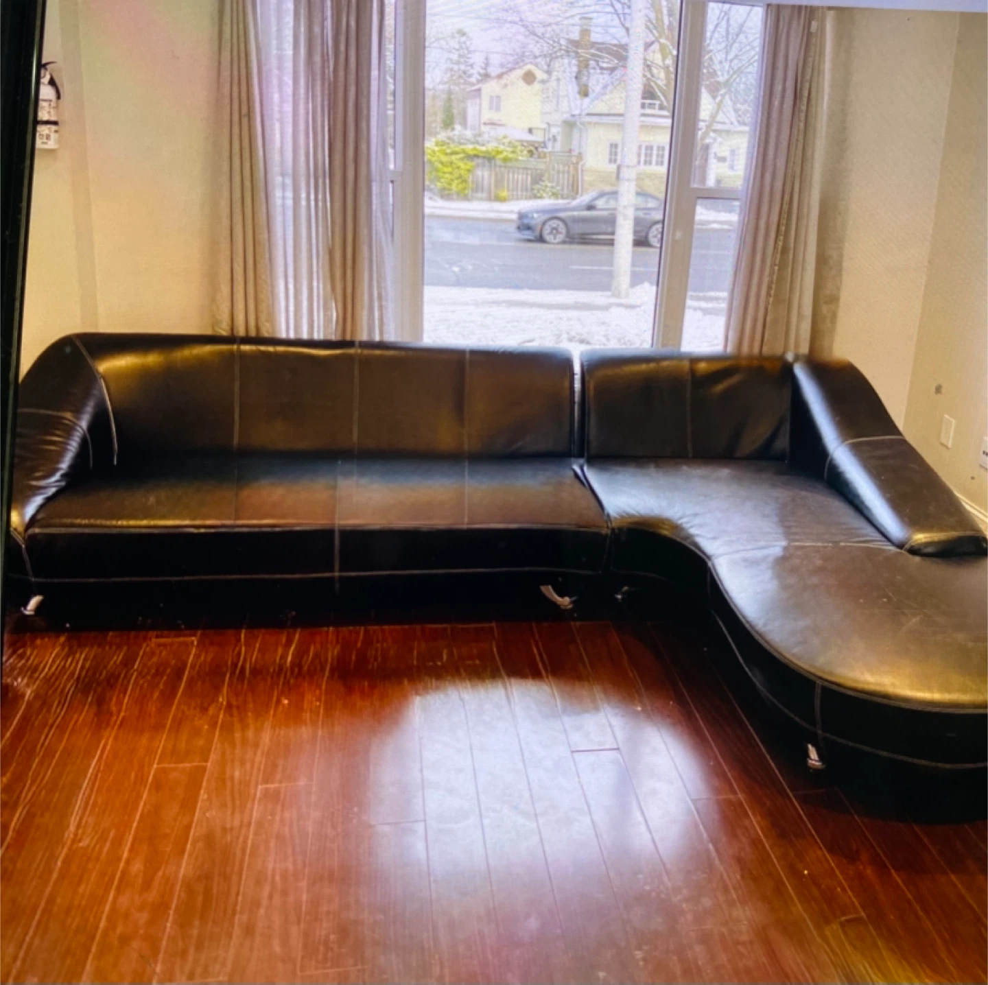 Black Leather Sectional Sofa - photo 2