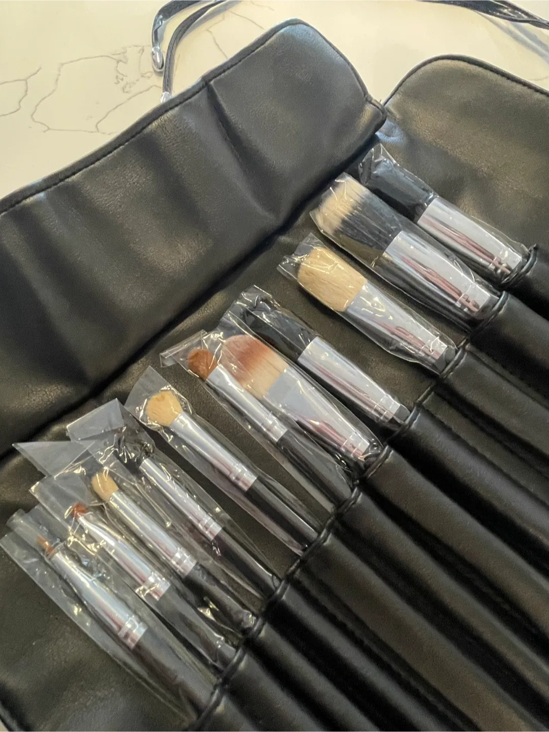New 11pc Makeup Brush Set with PU Leather Black Roll Case image indicator(2)