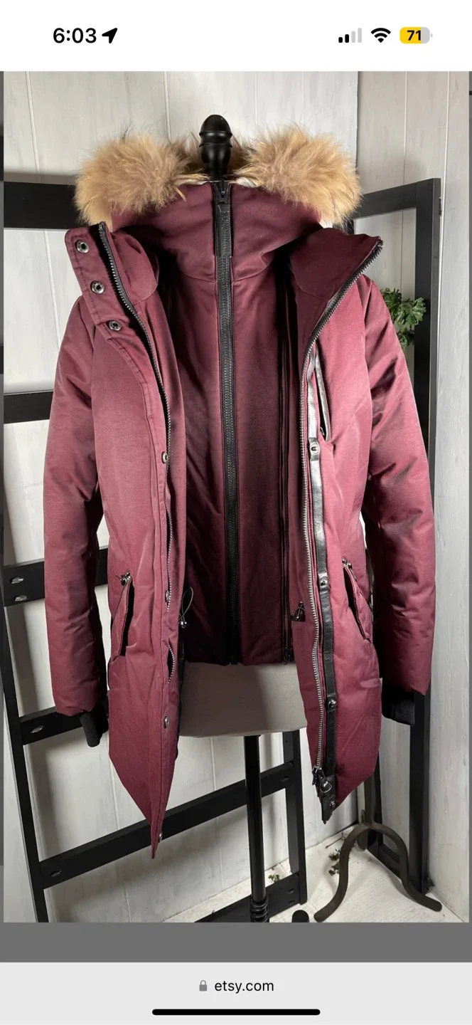 Mackage Down Parka Bordeaux Size 40