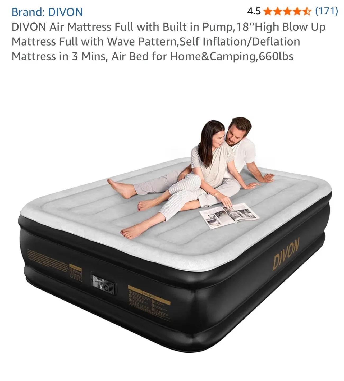 DIVON Full Size Air Mattress w/ Built-in Pump