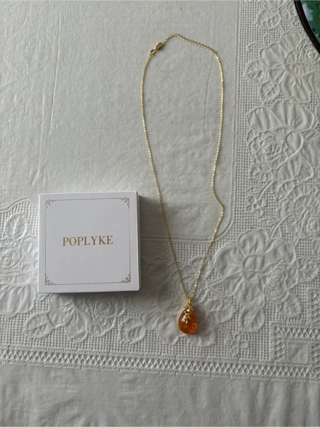 Poplyke Amber leaf 925 Sterling silver necklace (New)