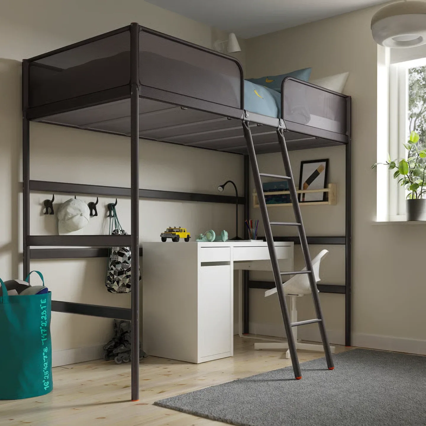 TUFFING Loft bed frame, dark gray, Twin
