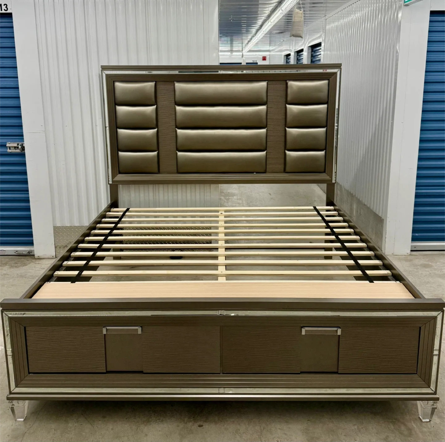 Bedroom Bed KING Charlotte Lights Storage Bronze.