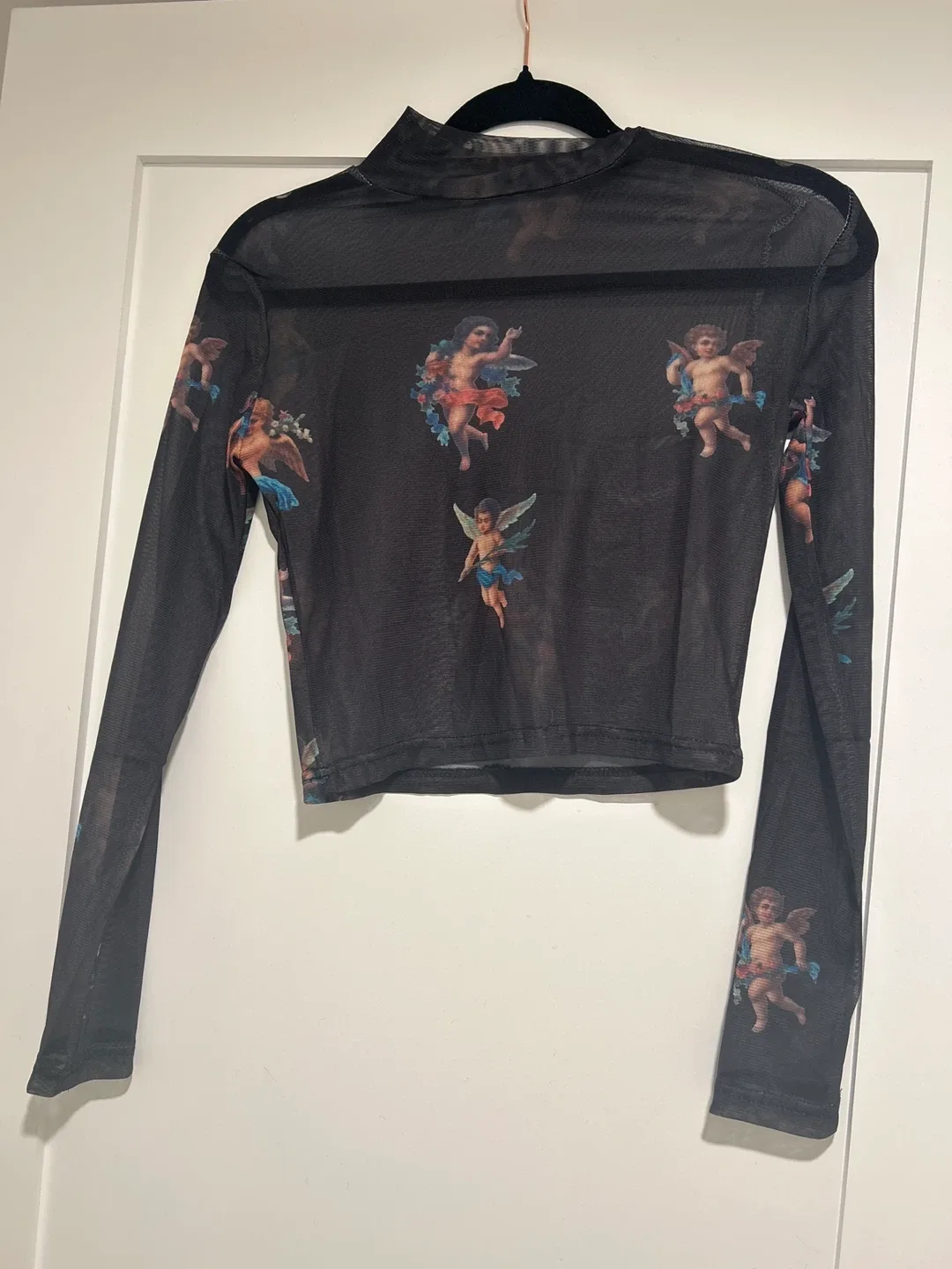 Mesh Long Sleeve Top with Angel Print