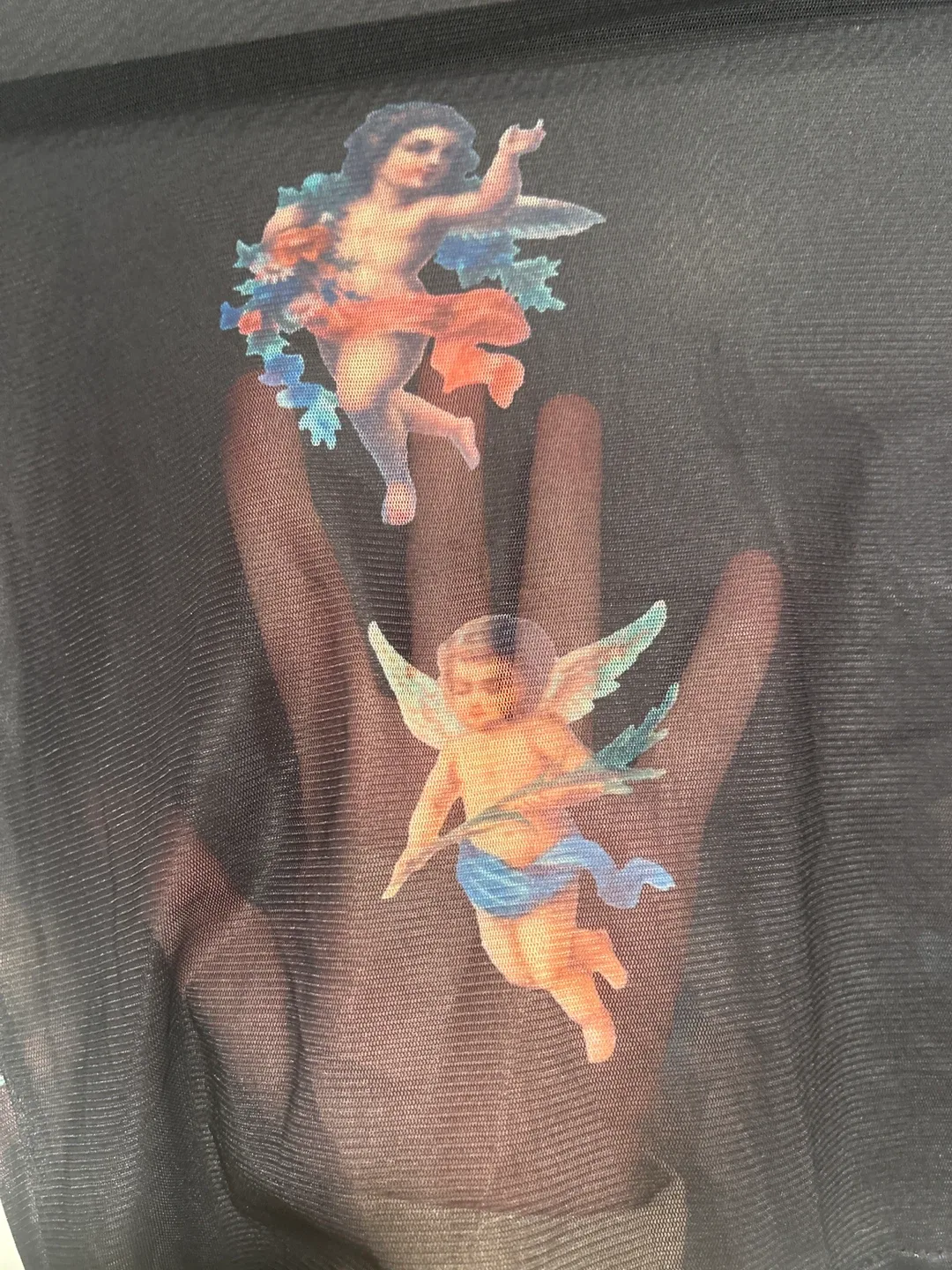 Mesh Long Sleeve Top with Angel Print image indicator(2)