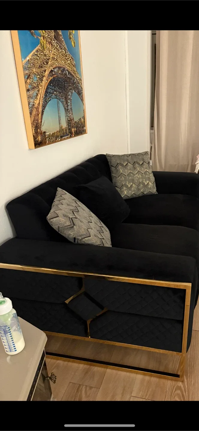 Black Sofa with Gold Trim