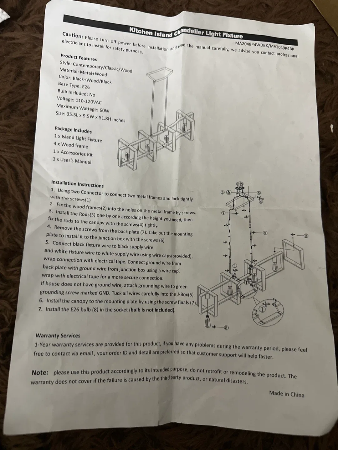 Kitchen Island Chandelier Light Fixture-New in box image indicator(4)