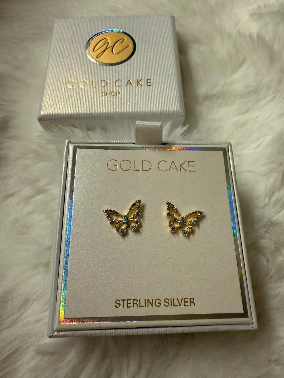 #Cleanout New Gold Cake Sterling Silver Butterfly Earrings