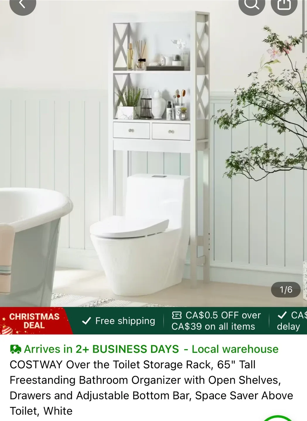 COSTWAY Over The Toilet Storage Rack - White