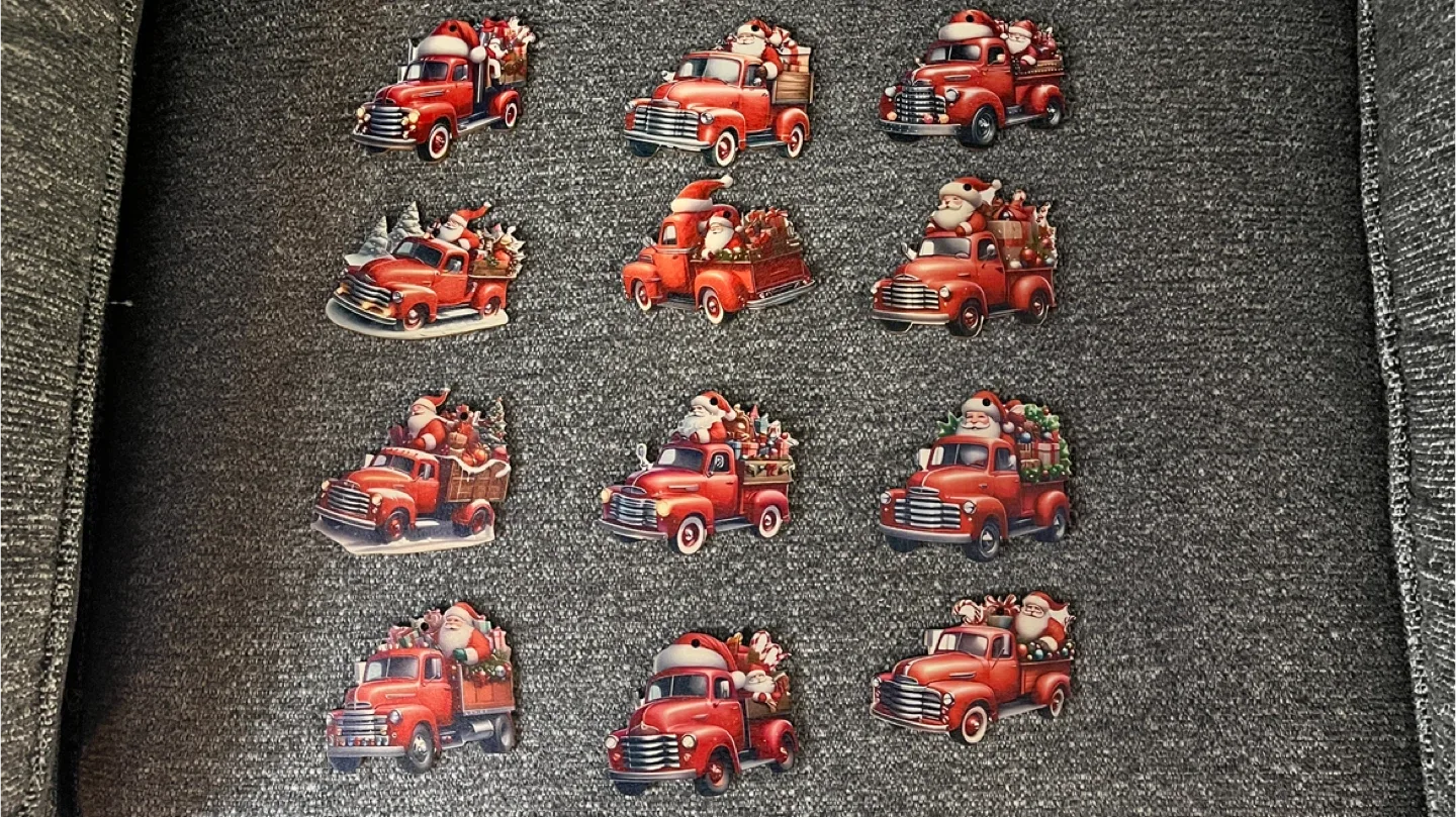 #Cleanout   Christmas Truck Wooden Ornaments