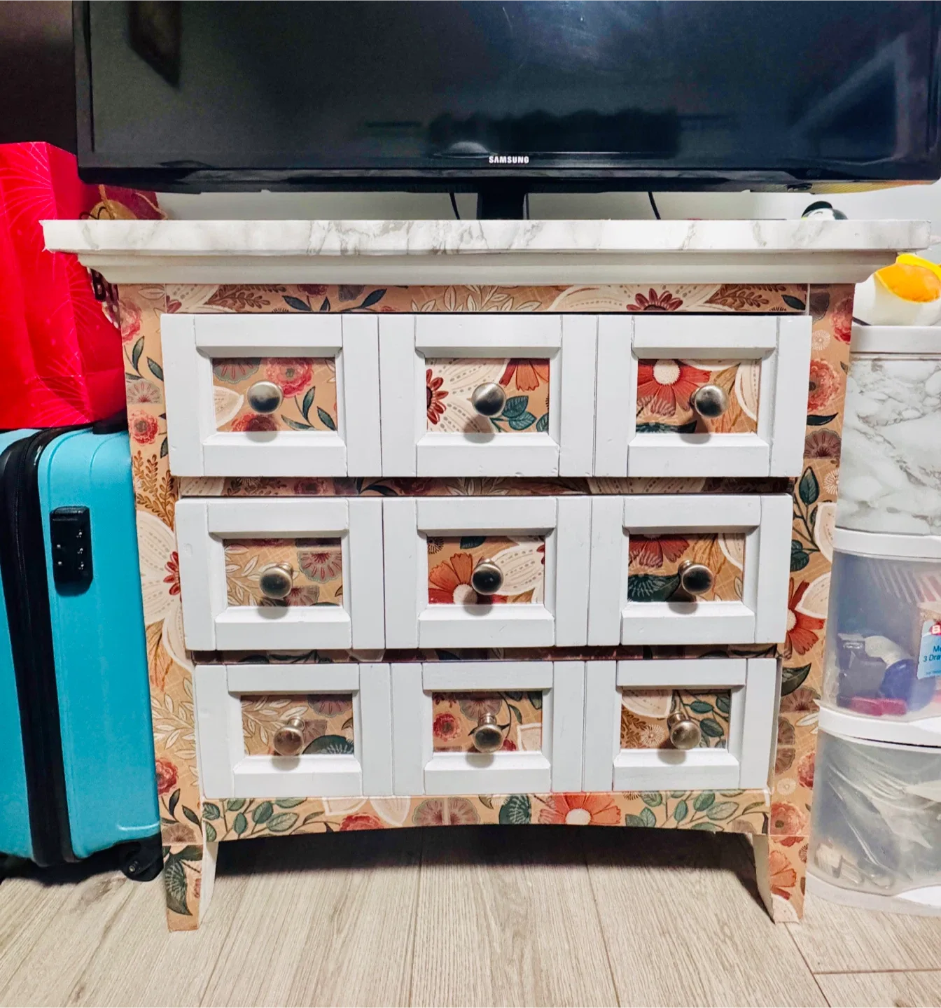 Beautiful Custom Side Table – Floral Design + Marble Top