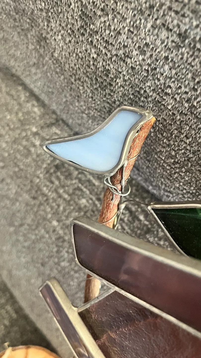 #Cleanout Stained Glass Birdhouse on Wood Base image indicator(3)