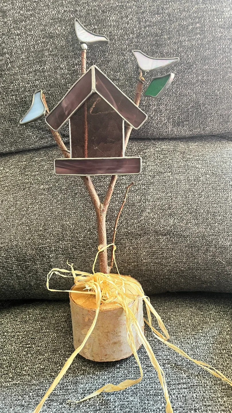 #Cleanout Stained Glass Birdhouse on Wood Base