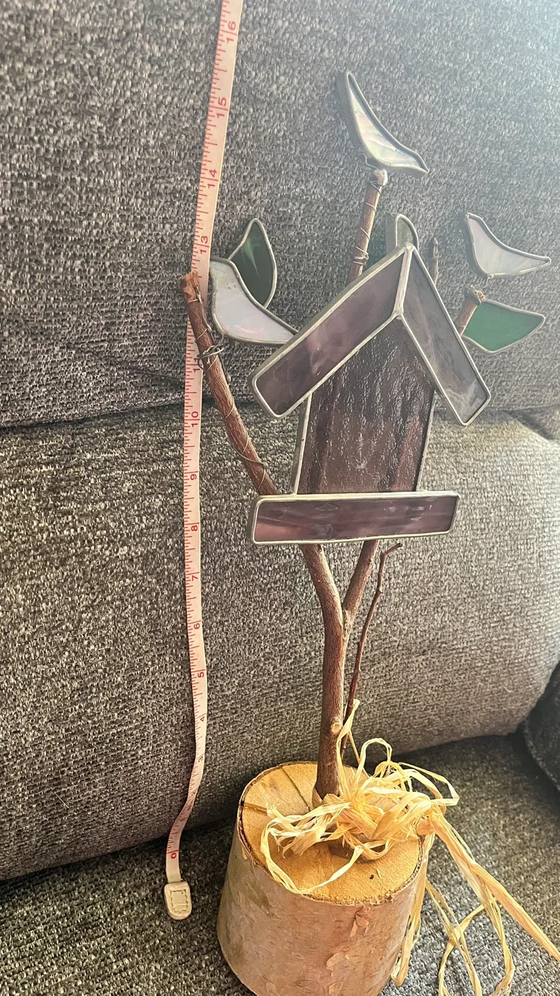 #Cleanout Stained Glass Birdhouse on Wood Base image indicator(7)
