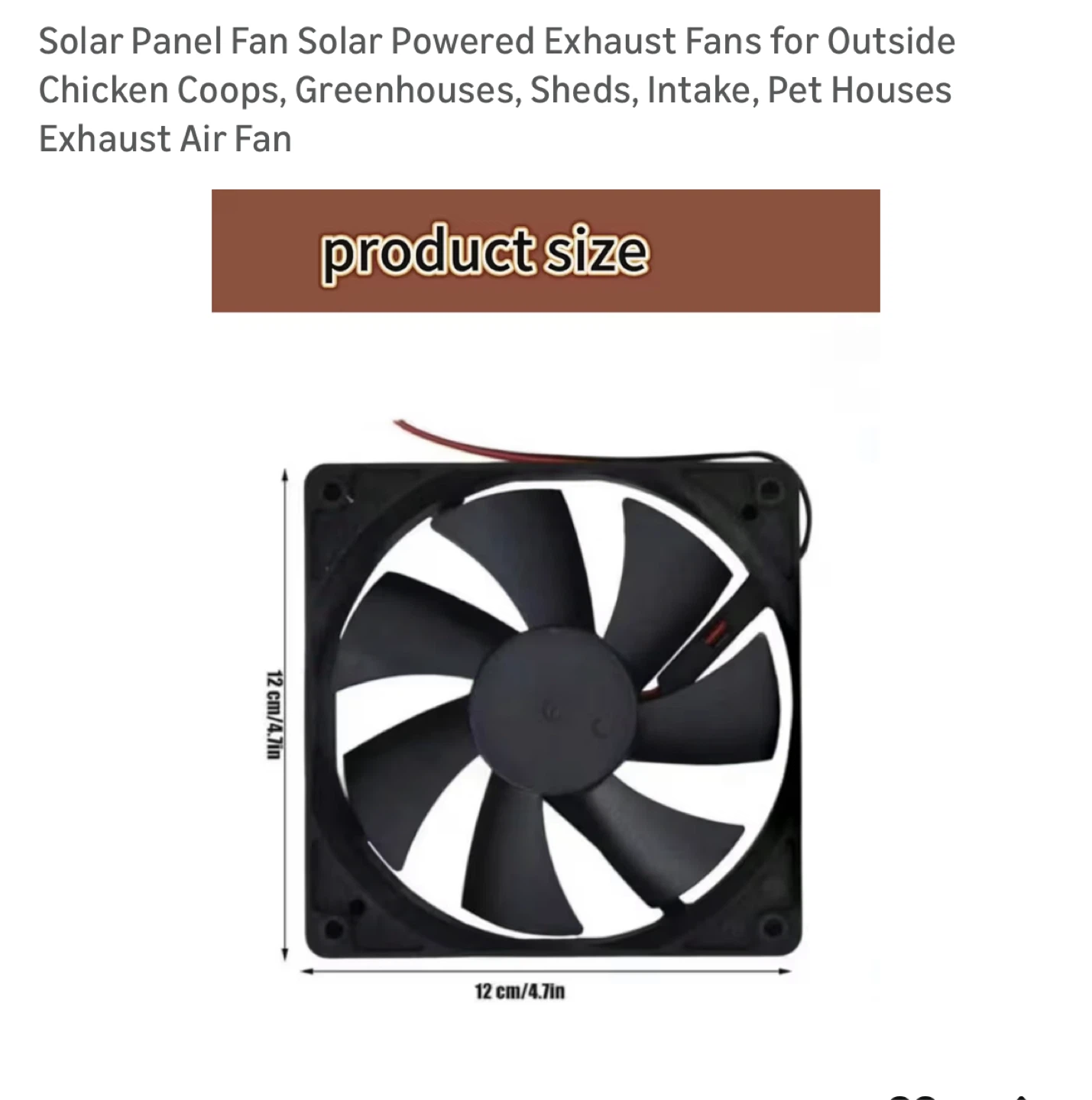 Solar Panel Fan - Exhaust Fan for Chicken Coops/Greenhouses - photo 2