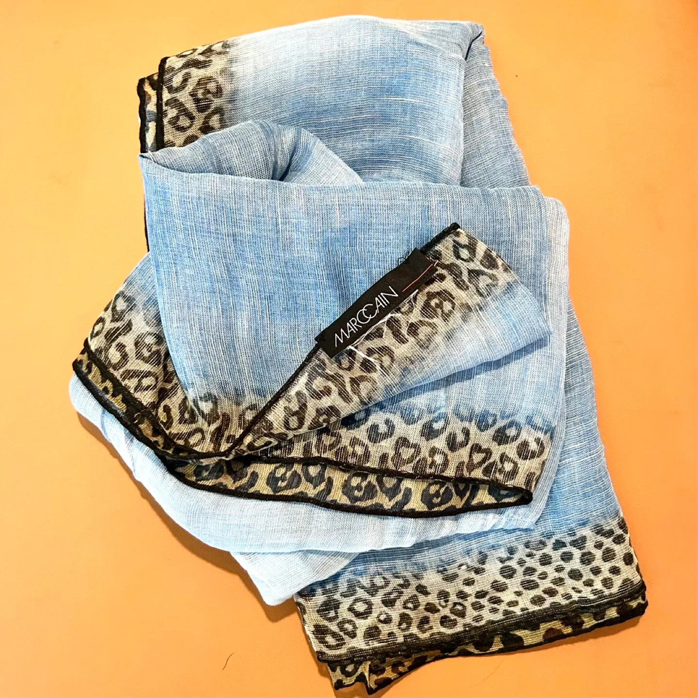 Marc Cain Blue Leopard Trim Scarf