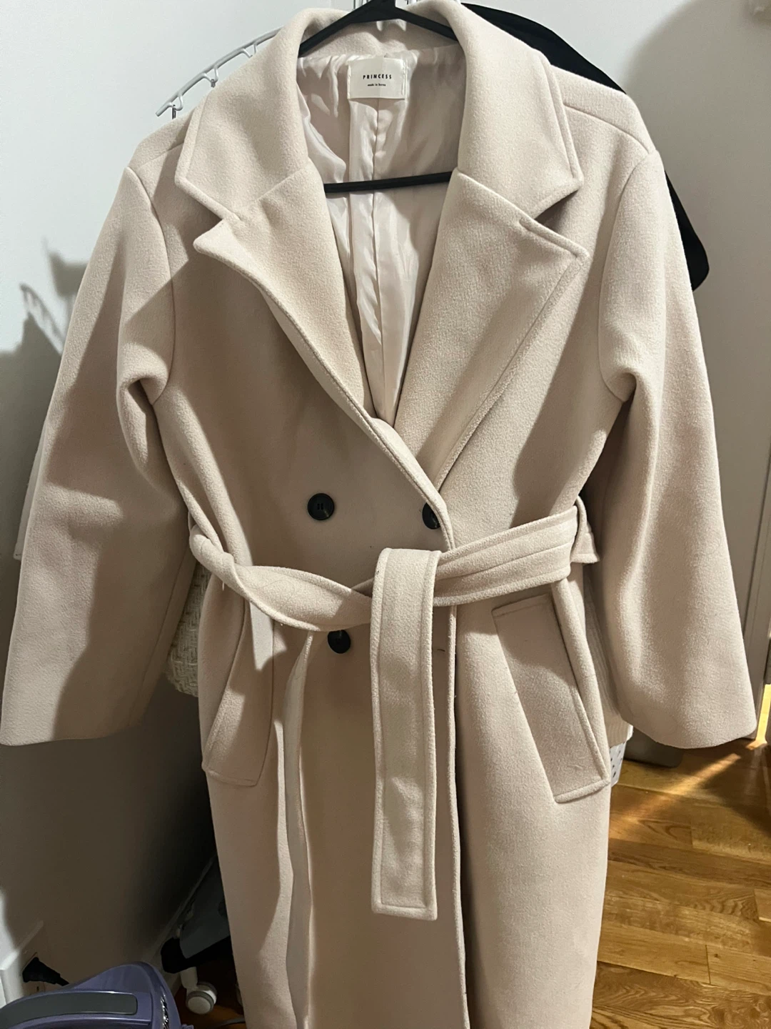 Cream Wool Belted Coat