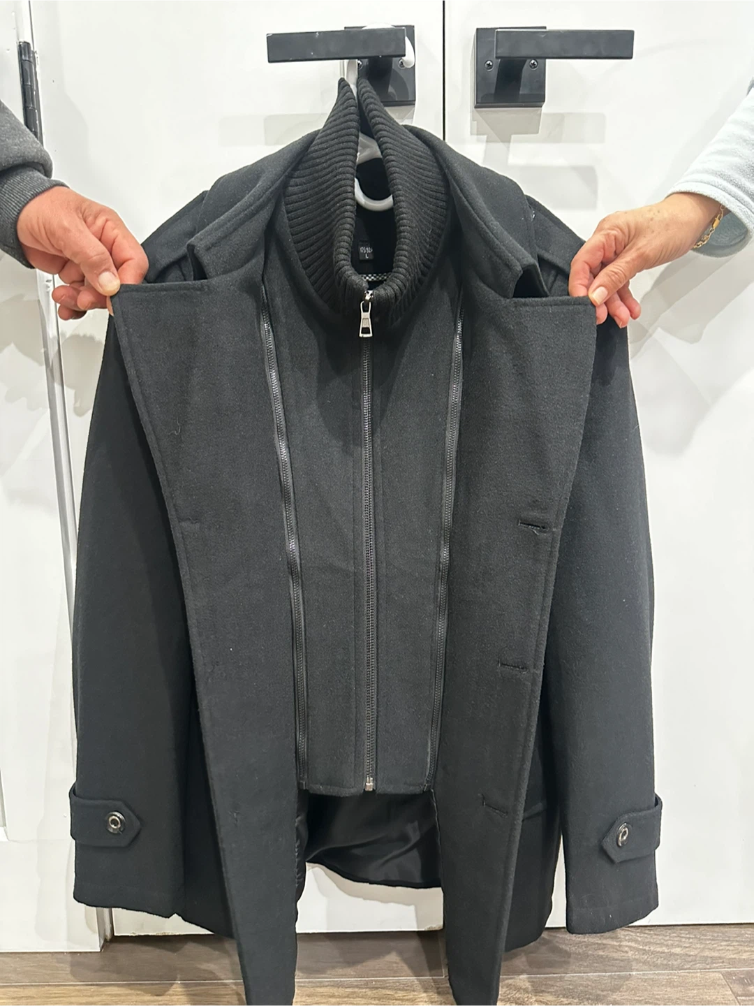 Mens Wool Blend Coat with Detachable Collar - photo 3