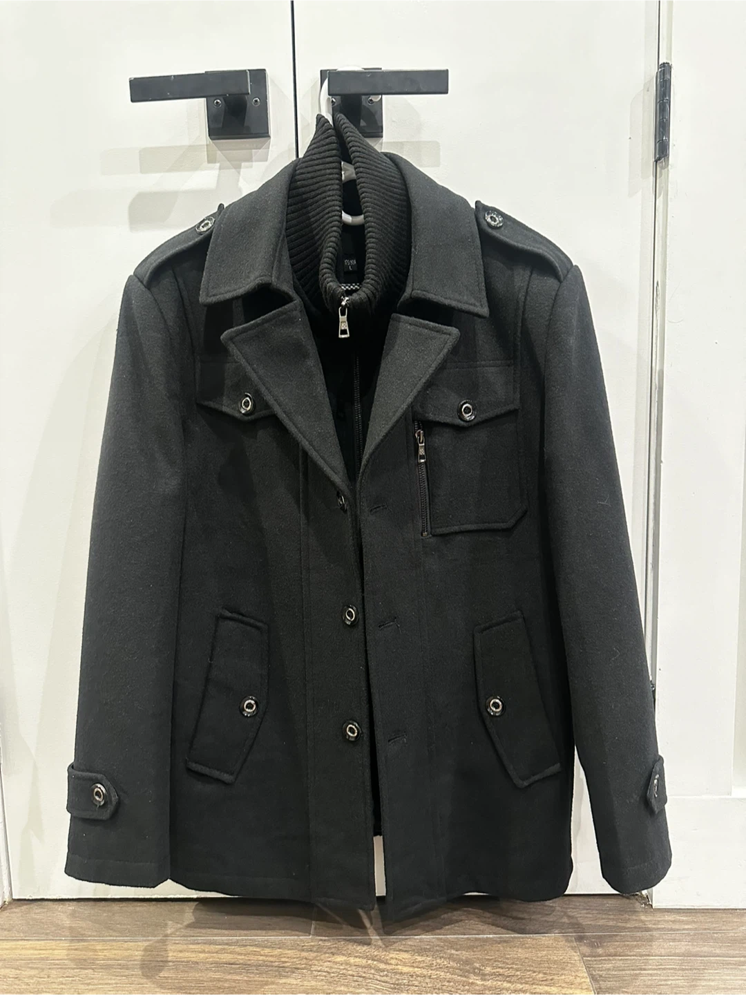 Mens Wool Blend Coat with Detachable Collar